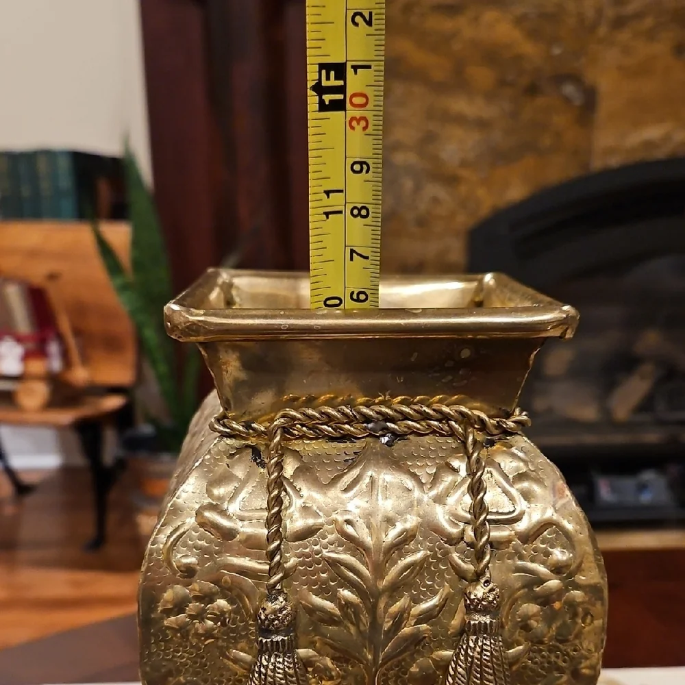 Hosley Classic Collection Embossed Brass Floral Square Top Vase/Umbrella Holder